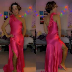 Pink Size 2 Side-Slit Satin dress with floral detailing